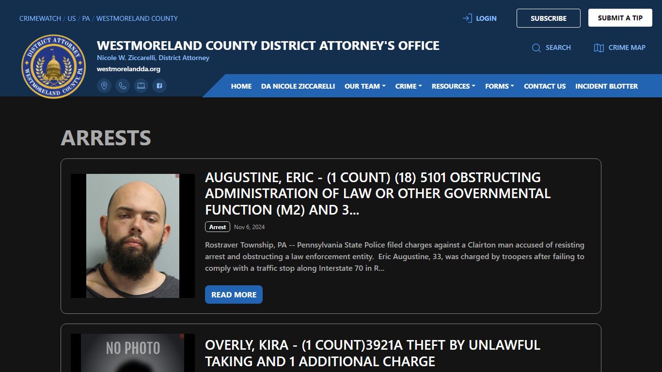 Westmoreland County District Attorney's Office Arrests