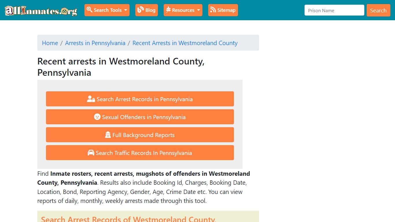 Recent arrests in Westmoreland County, Pennsylvania